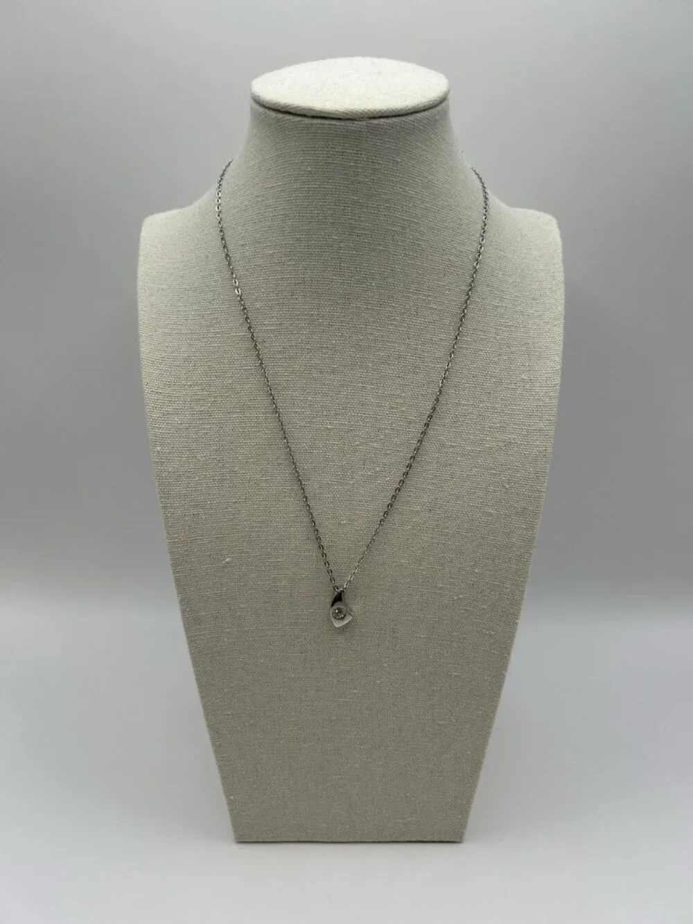 Sarah Coventry Necklace Silver Tone Contemporary Drop Minimalist Pendant Crystal
